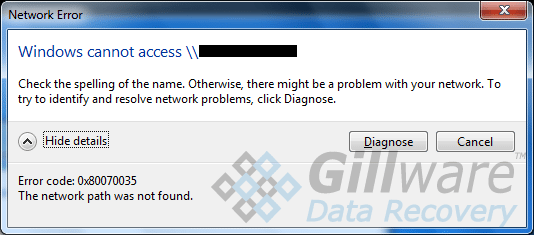 "Error code: 0x80070035 The network path was not found."